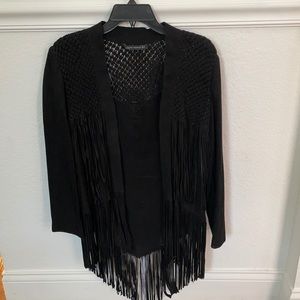 Zara black suede fringe jacket
